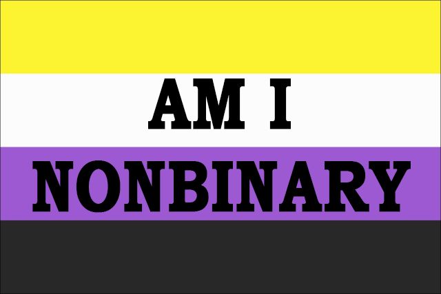 the words am i nonbinary are in black, white, and purple colors