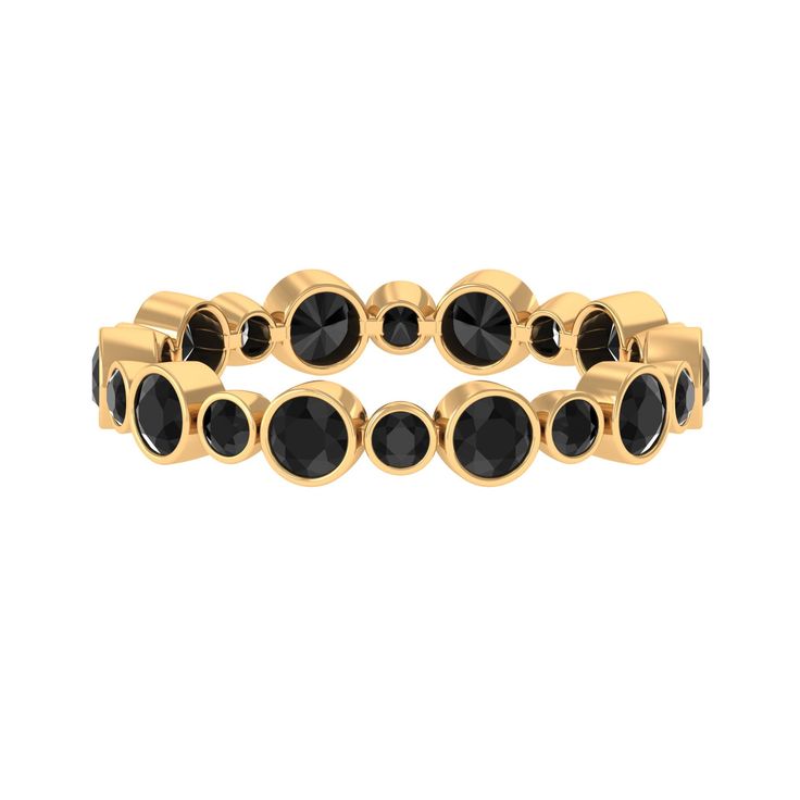 Product Details Go trendy every day with this fashionable Bezel Set Black Diamond Full Eternity Ring. This Stackable Ring is crafted with Solid Gold to make for a lure accessory for your everyday style. Product Information SKU SHP-RINGS0821330091 Width 3.6 mm Height 2 mm Weight 1.60 gm (Approximate) BLACK DIAMOND INFORMATION No.of Stones 18 Pieces Total Weight 1.68 Carat (Approximate) Dimension(approx) Round-2X2 mm-9 PcsRound-3X3 mm-9 Pcs Color Black Cut Brilliant Shape Round Setting Type Bezel Rose Gold Black Diamond, Full Eternity Ring, Black Diamond Ring, Signature Jewelry, Stackable Ring, Timeless Jewelry, Black Rings, Stackable Rings, Yellow Gold Rings