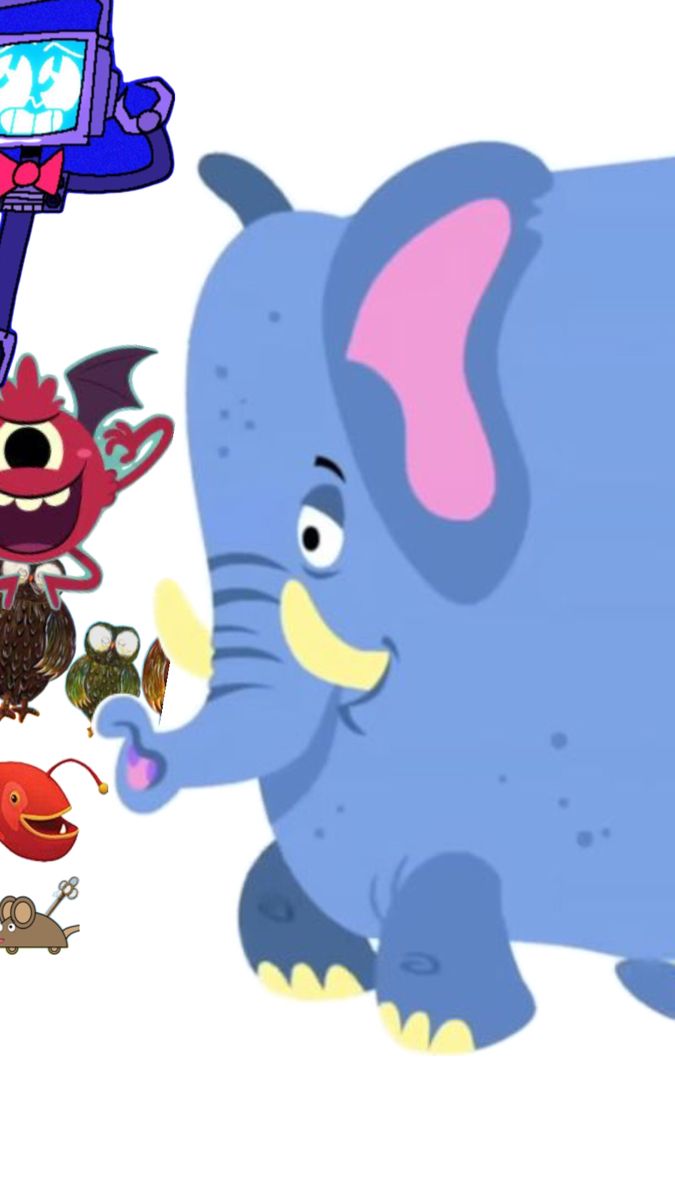 an elephant is surrounded by other cartoon animals