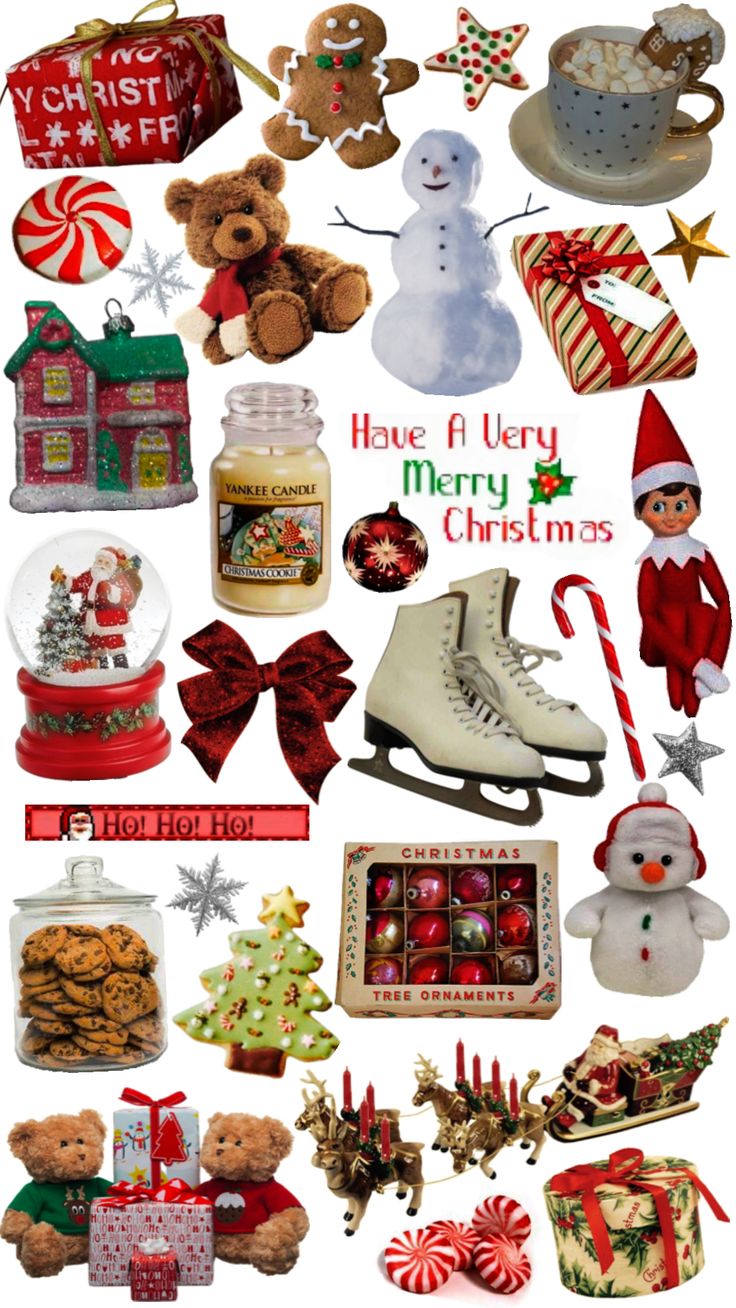 a collage of christmas items including cookies, candies and other holiday treats is shown