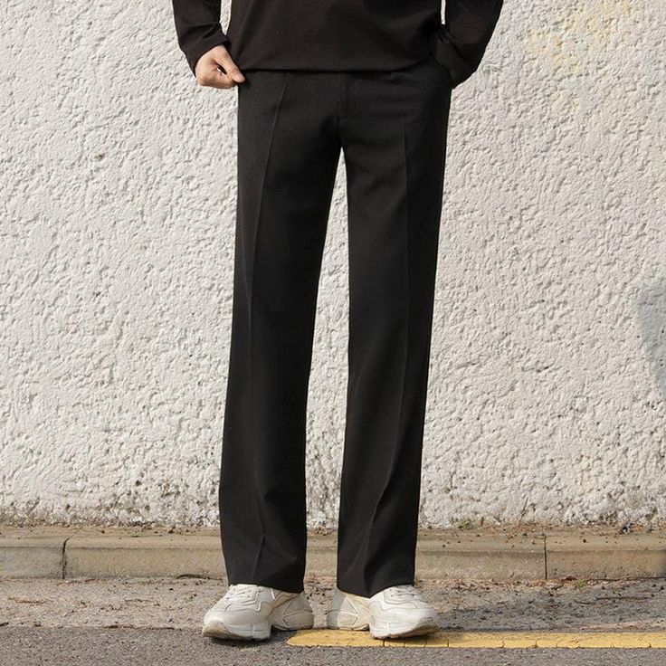 Model is 5ft 11" (180cm) tall, 150 lbs(68kg) weight and wearing a size XL L (fitted), size XL (loose) 5ft 9''(176cm) tall, 136 lbs(62kg) weight and wearing a size L 5ft 7''(170cm) tall, 110 lbs(50kg) weight and wearing a size M - Black- Straight- Wide-Leg Tomboy Fits, Spring Outfits Men, 150 Lbs, 110 Lbs, Graduation Outfit, Gray Suit, Streetwear Men Outfits, Wide Pants, Grey Top