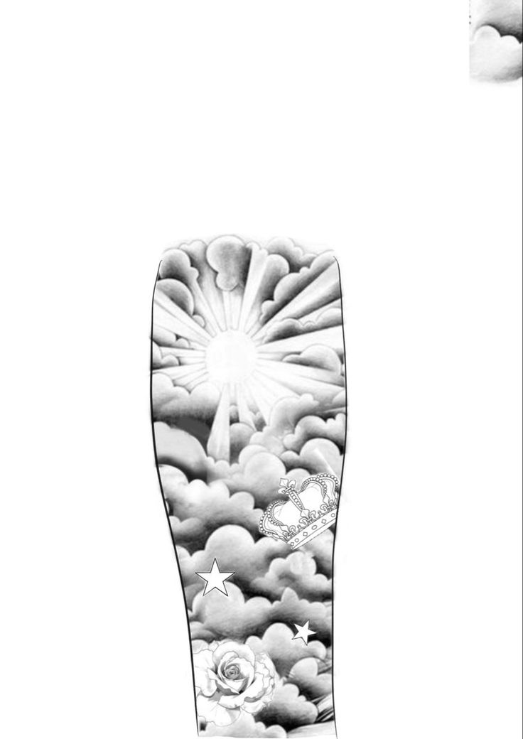 an artistic drawing of a foot with clouds and flowers on the bottom, in black and white