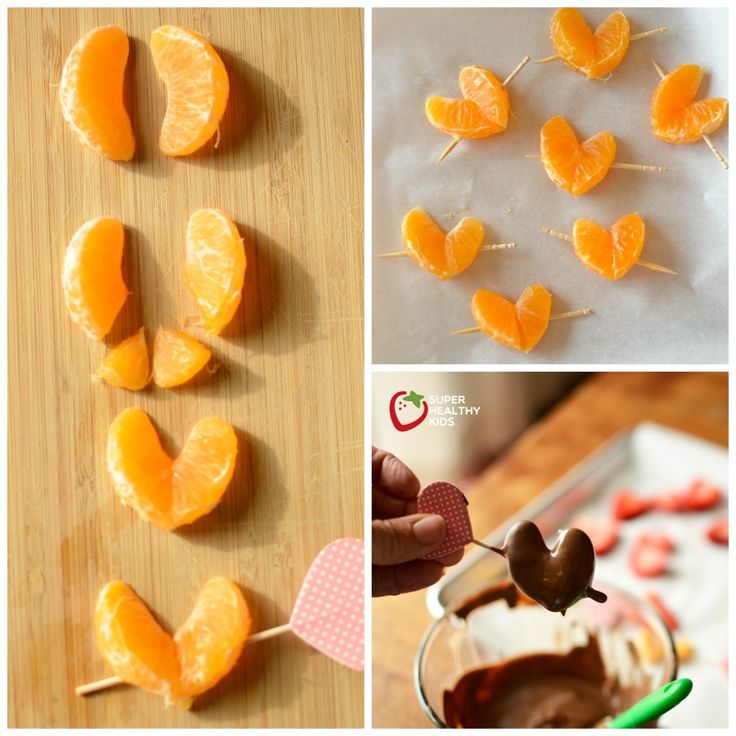 oranges being peeled and cut into hearts for valentine's day treats