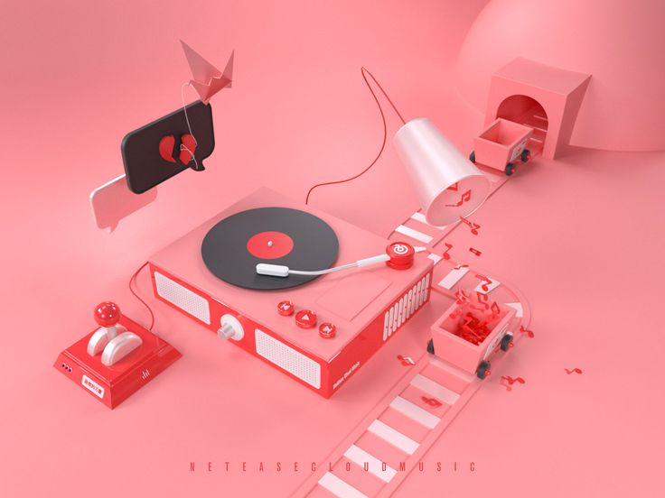 a record player and tape recorder on a pink background