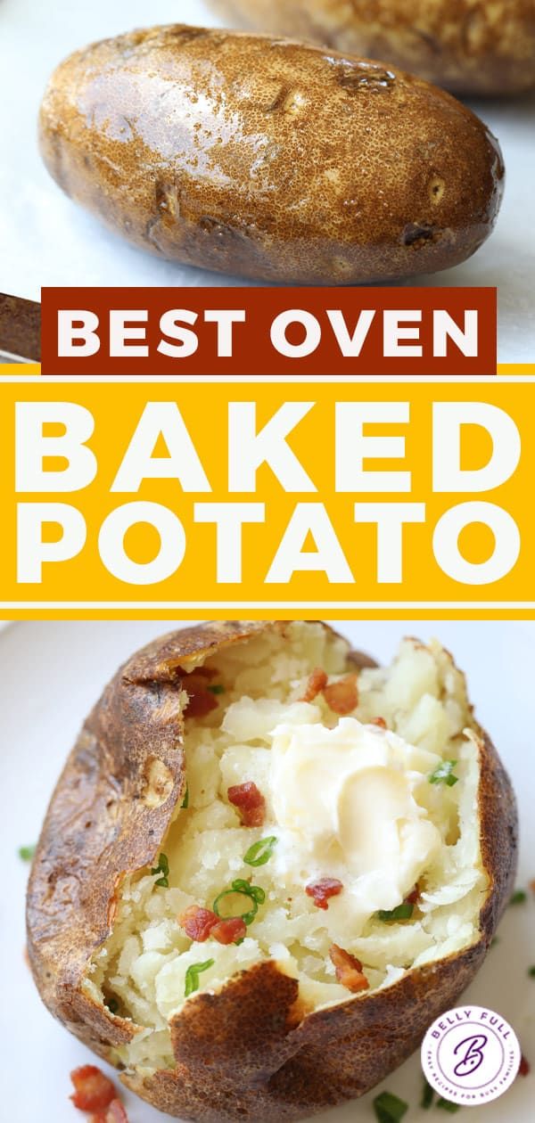 baked potato on a plate with the words best oven baked potato