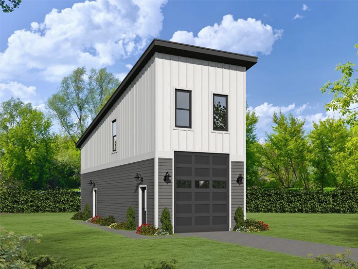 a rendering of a two story house with a garage on the front and second floor