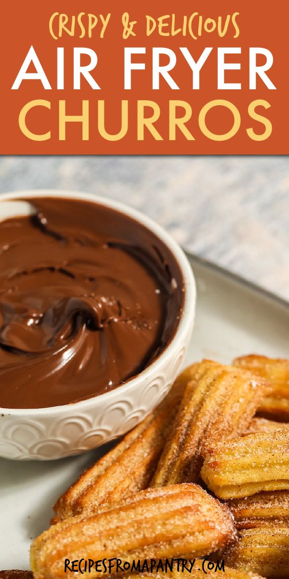 crispy and delicious air fryer churros with chocolate sauce on the side