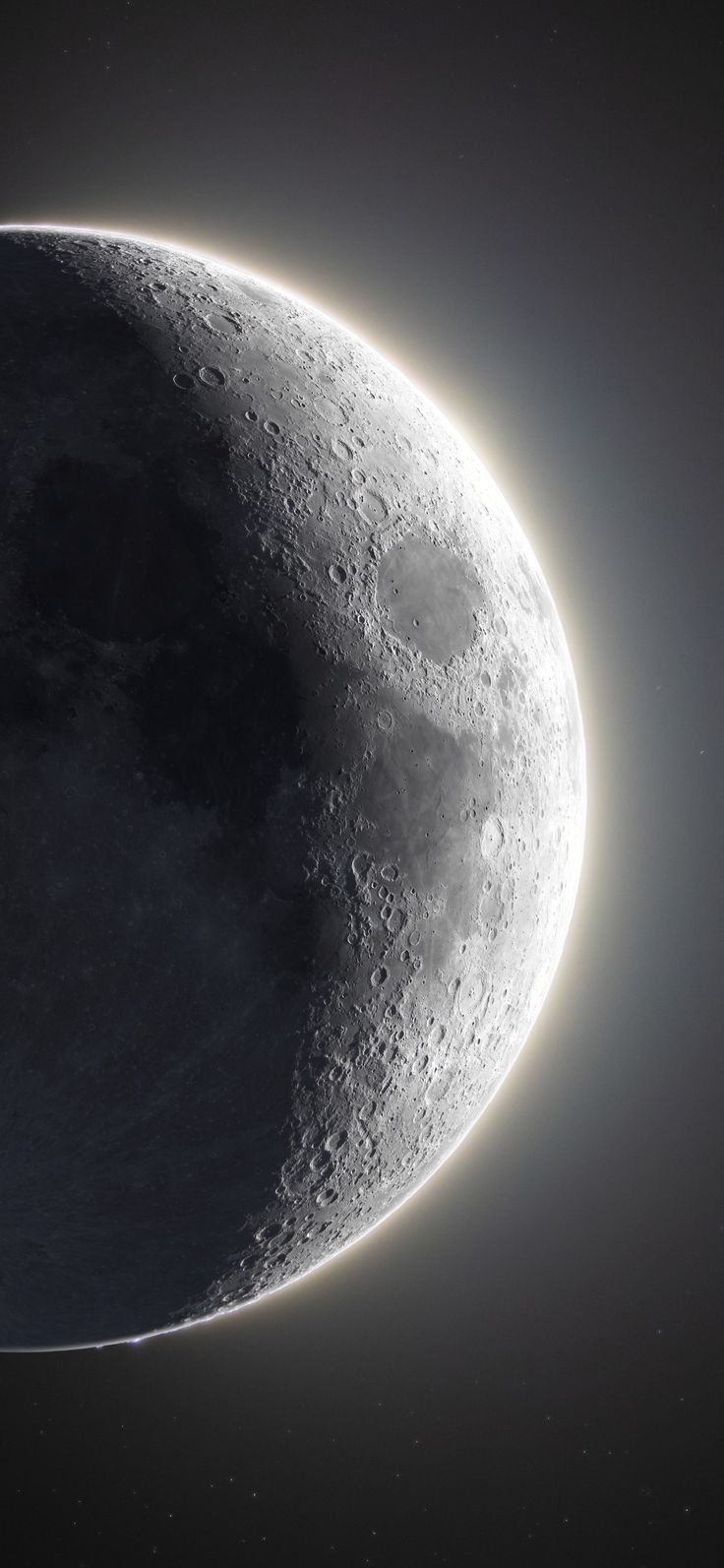 an artist's rendering of the moon in space, with light shining on it