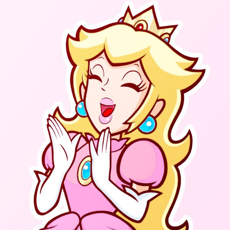 the princess peach from mario kart is smiling and waving her hands in front of her face