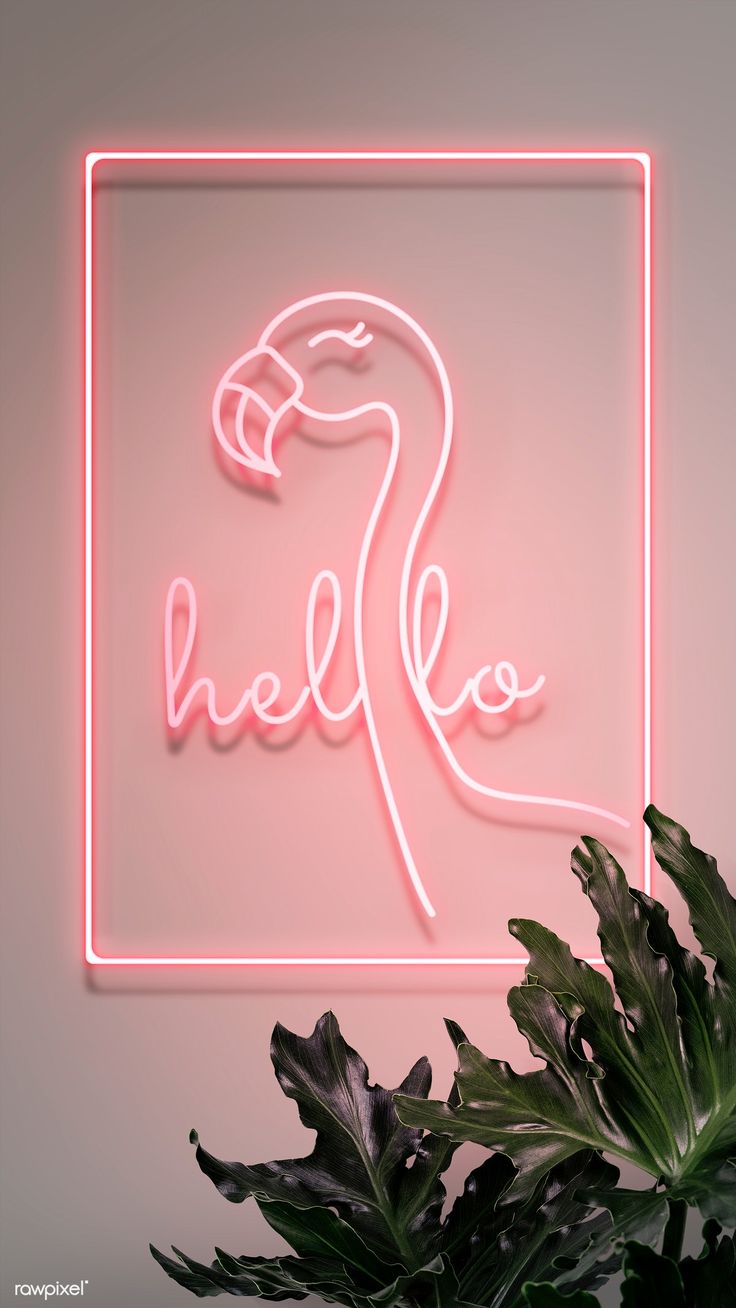 a neon sign that reads hello leo with a flamingo head on the front and side