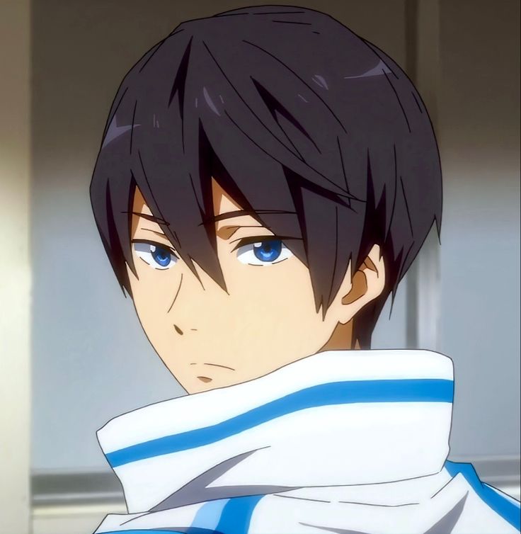 an anime character with black hair and blue eyes