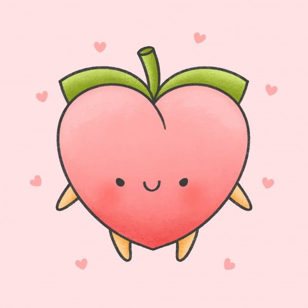 an apple with a green leaf on it's head, and hearts in the background