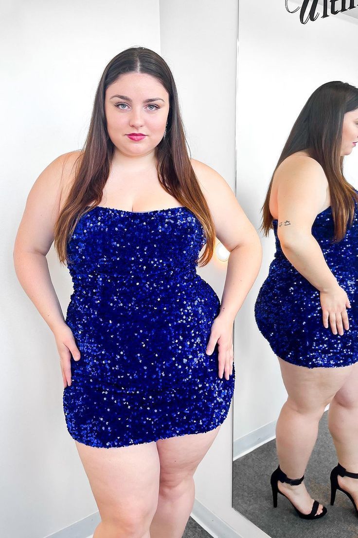 2023 plus size royal blue sequin tight mini dress homecoming dress party dress Blue Sequined Strapless Dress, Blue Strapless Sequin Dress, Blue Strapless Dress For Party Season, Glamorous Blue Mini Strapless Dress, Blue Strapless Mini Dress For Party Season, Glamorous Blue Strapless Dress For Party Season, Blue Strapless Sequin Dress For Prom, Strapless Bodycon Mini Dress With Sequins, Glamorous Blue Strapless Mini Dress