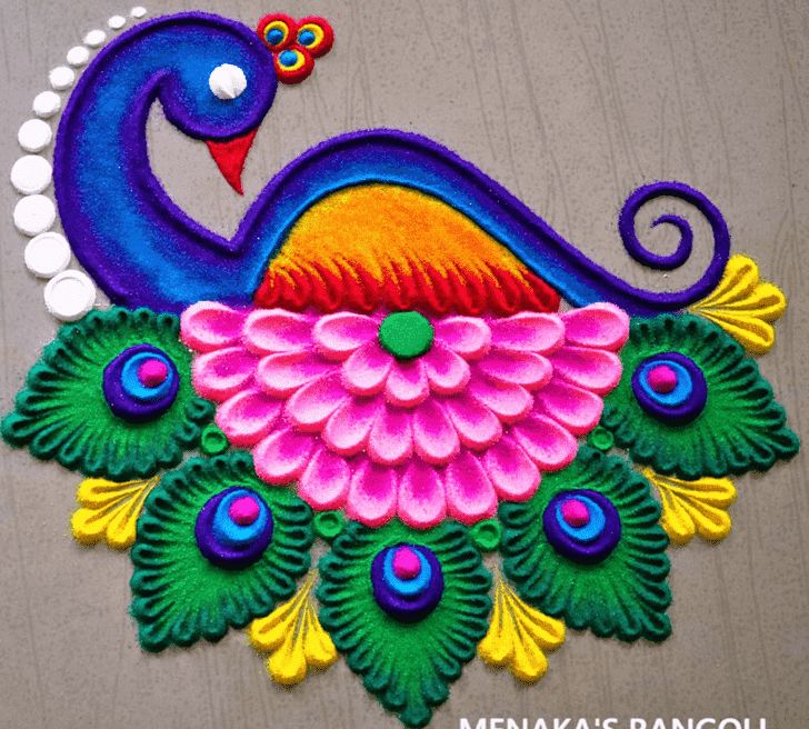 colorful peacock design on wooden surface with beads