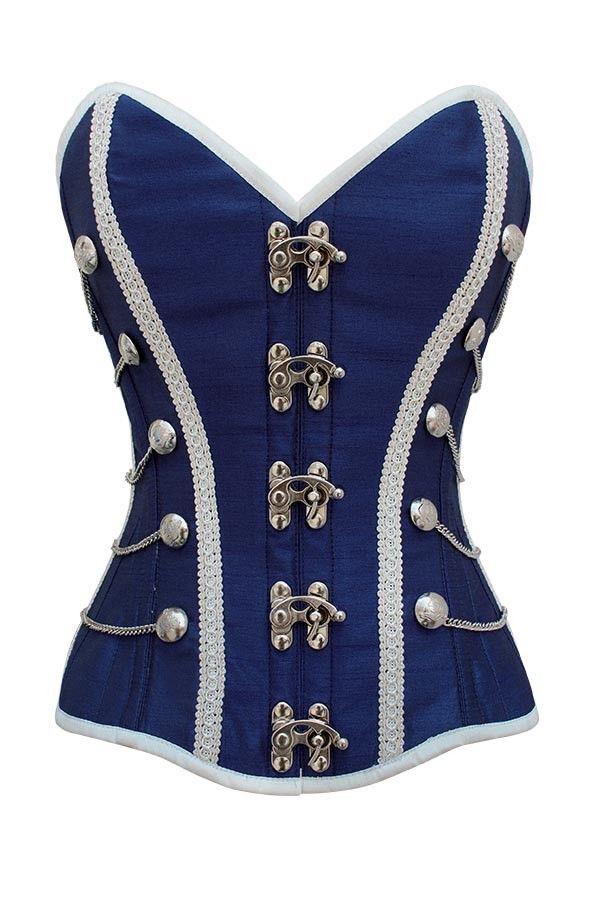 Corset Moda Steampunk, Mode Steampunk, Blue Corset, Steel Boned Corsets, Style Steampunk, Boned Corsets, Steampunk Cosplay, Overbust Corset, Steampunk Costume