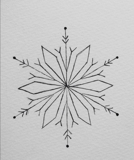 Snowflake With Heart Tattoo, Winter Doodle Art, Snowflake Line Art, Snow Flakes Drawing Easy, Snowflake Drawing Art, Easy Winter Drawings, Simple Christmas Drawing Ideas, Tattoos Snowflake, Winter Drawings Easy