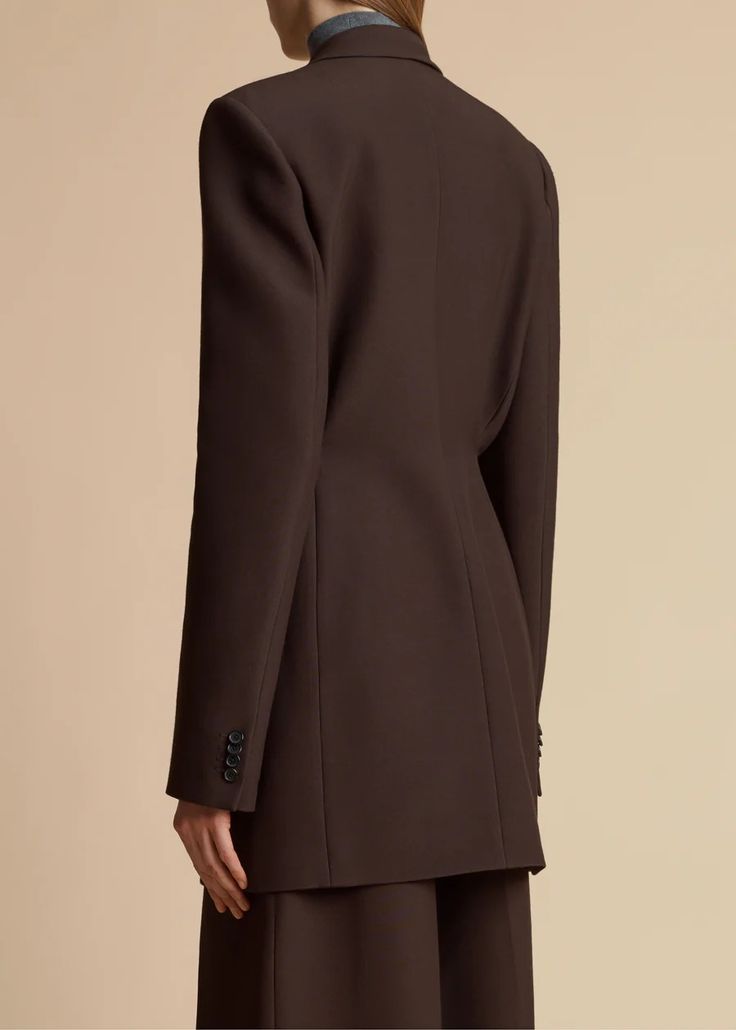 The Beckett Blazer in Dark Brown– KHAITE Luxury Blazer Dress With Double Button And Notch Lapel, Sleek Structured Blazer For Semi-formal Occasions, Sleek Single Button Blazer Dress For Formal Occasions, Office Wool Tuxedo Blazer, Luxury Lapel Collar Semi-formal Pantsuit, Chic Structured Blazer With Pressed Crease, Luxury Semi-formal Pantsuit With Lapel Collar, Sleek Blazer Dress With Lapel Collar For Semi-formal Events, Sleek Blazer Dress With Lapel Collar For Semi-formal Occasions