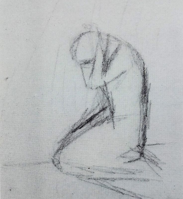 a pencil drawing of a person kneeling down