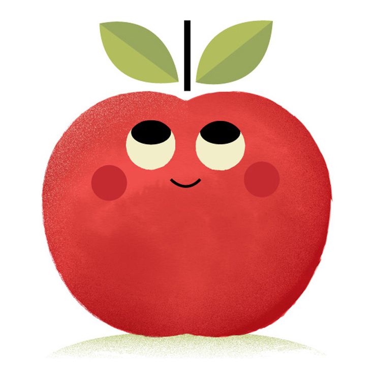 an apple with eyes and a leaf on it's top is featured in this illustration