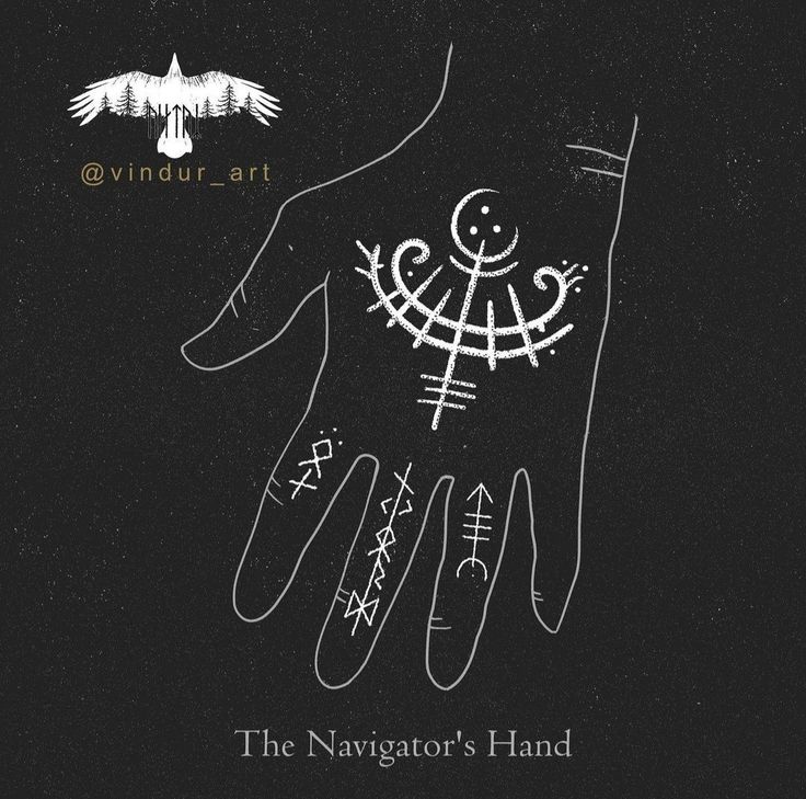 the navigatr's hand is shown in white ink on a black background