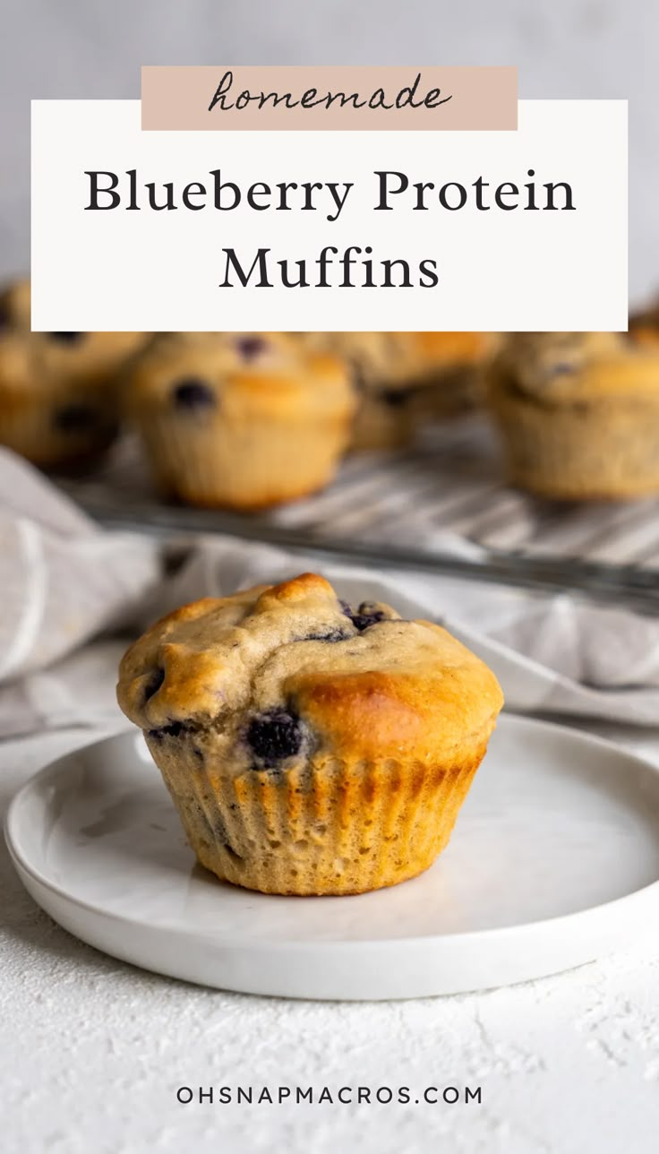 blueberry protein muffins on a white plate