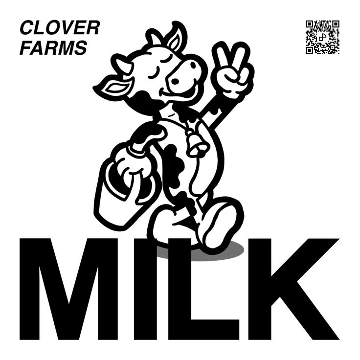 A cow character illustration, with the word “ Milk “ at the bottom. Retro Cow Illustration, Cow Illustration Design, Brand Mascot Design, Cow Character Design, Cow Branding, Cow Logo Design, Mascot Design Ideas, Cow Graphic Design, Brand Mascot