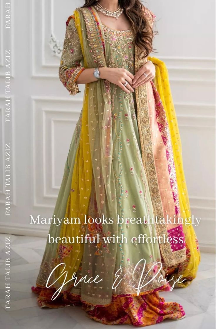 Haldi Dress For Bride Pakistani, Sanchak Dresses, Mehendi Suits, Pakistani Bridal Couture, Mehndi Bridal, Mehndi Bride, Indian Dress Up, Mehndi Outfit, Mehndi Dress