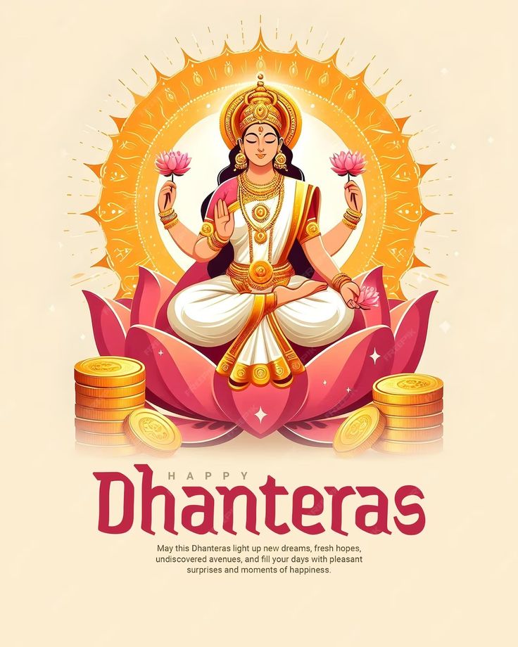 happy dhanteras greeting card with buddha on lotus