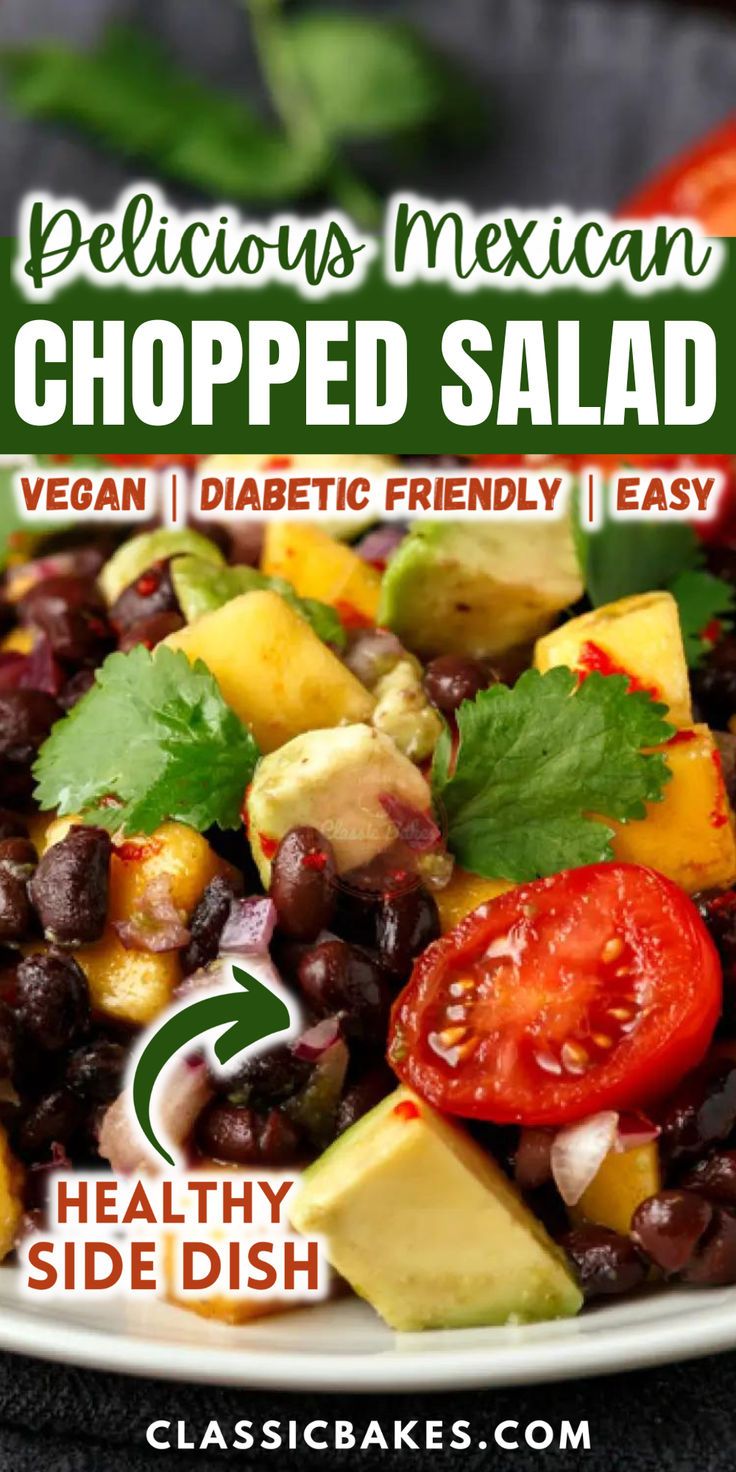 delicious mexican chopped salad with black beans, avocado, tomatoes and cilantro