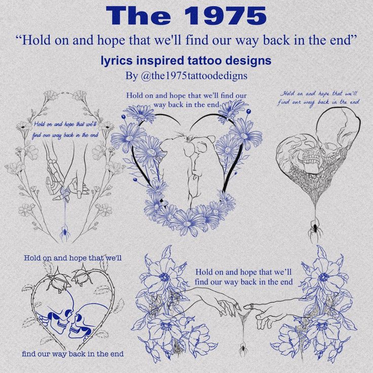 an advertisement for tattoo designs with flowers and hearts on the front, in blue ink