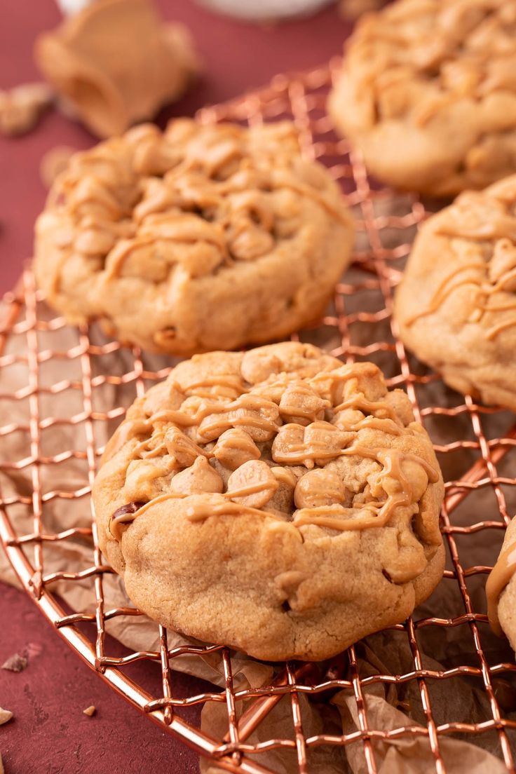 peanut butter cookies cooling on a wire rack