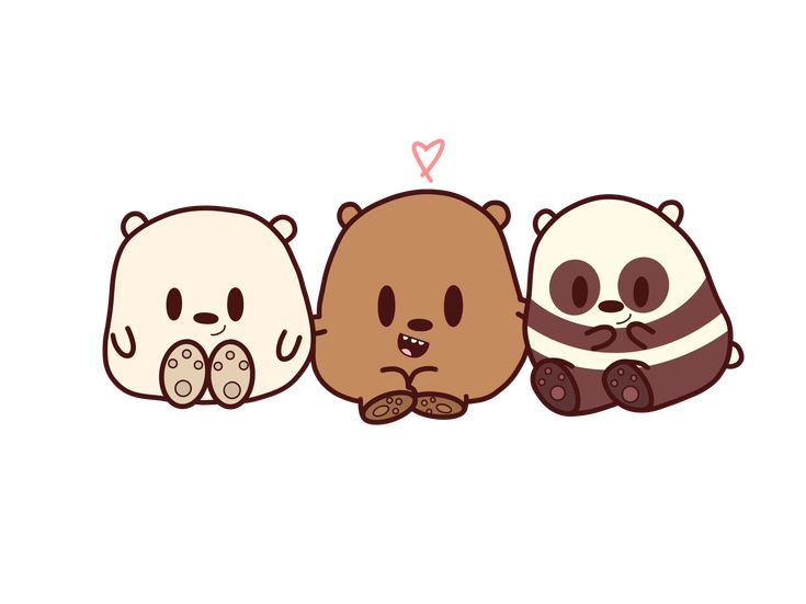 three cartoon bears sitting next to each other