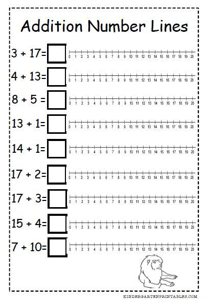 the addition number lines worksheet for numbers 1 - 10 and has an image of a