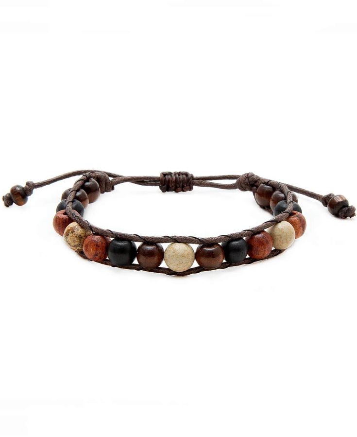 This Rustic Wood Bead Bracelet is made with cotton cords, coconut shell clasps, semi-precious stones, and lots of positive vibes. Ethically made in Thailand. Materials: Jasper, Wood, and adjustable 100% cotton cord. Length: 7" (first closure) - 10.5" (last closure) Casual Brown Jewelry For Festivals, Casual Brown Leather Bracelet For Festivals, Adjustable Brown Leather Bracelet For Festival, Adjustable Hippie Wrap Bracelet With Round Beads, Hippie Adjustable Wrap Bracelet With Round Beads, Adjustable Brown Jewelry For Friendship, Adjustable Hippie Bracelets, Hippie Style Adjustable Wrap Bracelet With Round Beads, Bohemian Brown Bracelet With Sliding Knot