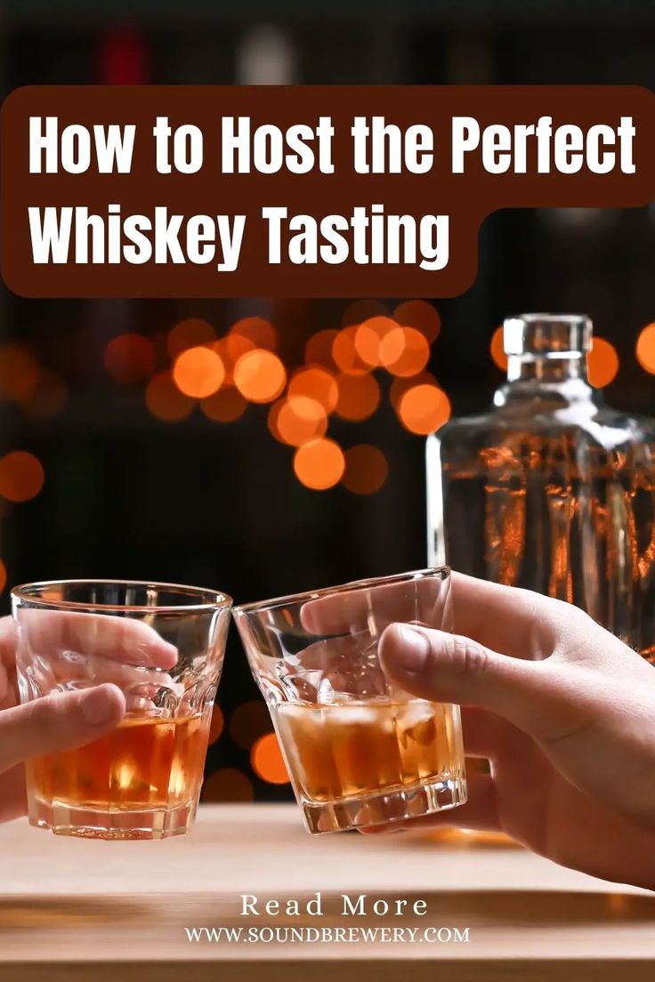 two people toasting with whiskey glasses in front of them and the words how to host the perfect whiskey tasting