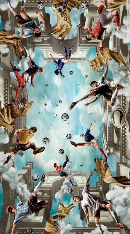 an artistic painting of people flying through the air