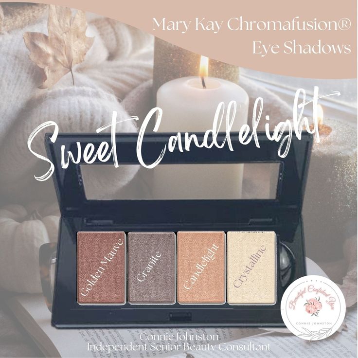 Gold shimmer is definitely "in" this fall. Create a trendy shimmery eye look or simply amp up your makeup for an evening out...or a romantic evening in! "Sweet Candlelight" Golden Mauve Granite Candlelight Crystalline Powered by Mary Kay Chromafusion® Matrix Technology, every smooth and even stroke of this supreme shadow boasts true, high-impact color payoff with extreme adherence. Blendable and buildable, colors seamlessly transition for perfectly put-together looks. And messy fallout’s a ... Mary Kay Eyeshadow, Mary Kay Eyes, Mary Kay Business, Beauty Consultant, Mary Kay Makeup, Eye Look, Romantic Evening, Gold Shimmer, Mary Kay