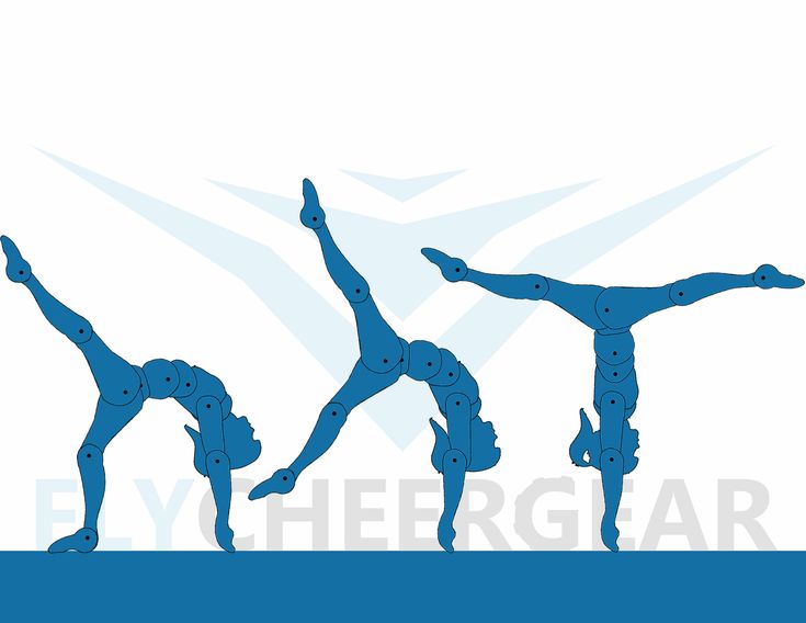 the silhouettes of three acrobatic dancers are shown in blue and white