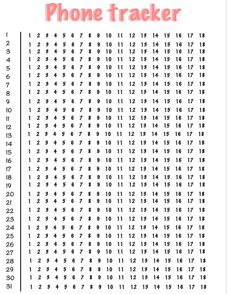 the phone tracker is shown in pink and black, with numbers on each side of it