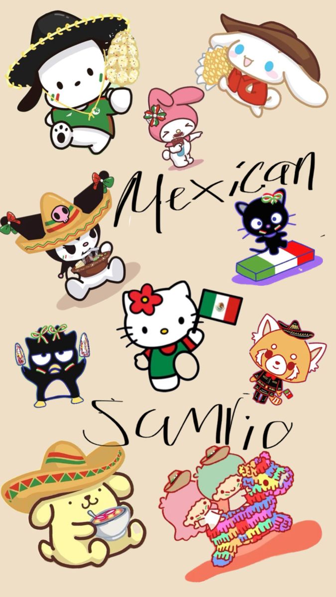 an image of mexican cartoon characters with the words mexican sanrio on them