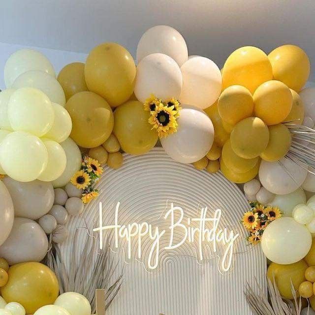 a birthday card with balloons and sunflowers