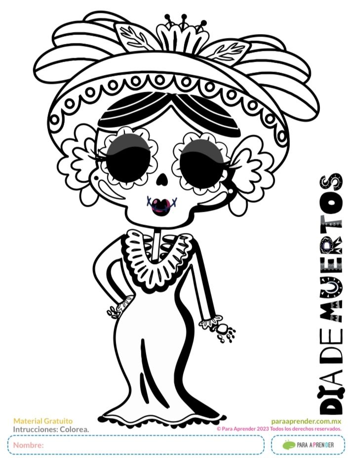 a black and white image of a skeleton wearing a dress with flowers in her hair