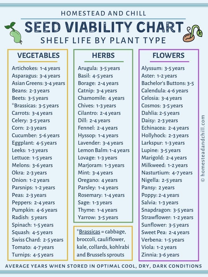 seed viability chart for the plant type