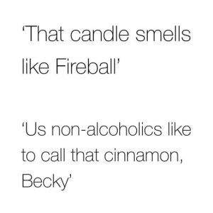 the words that candle smells like fireball us non - alcoholics like to call that cinnamon, becky