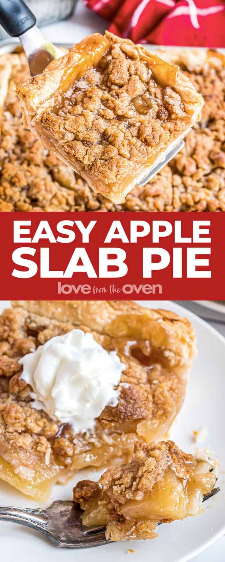 an easy apple slab pie is served on a white plate