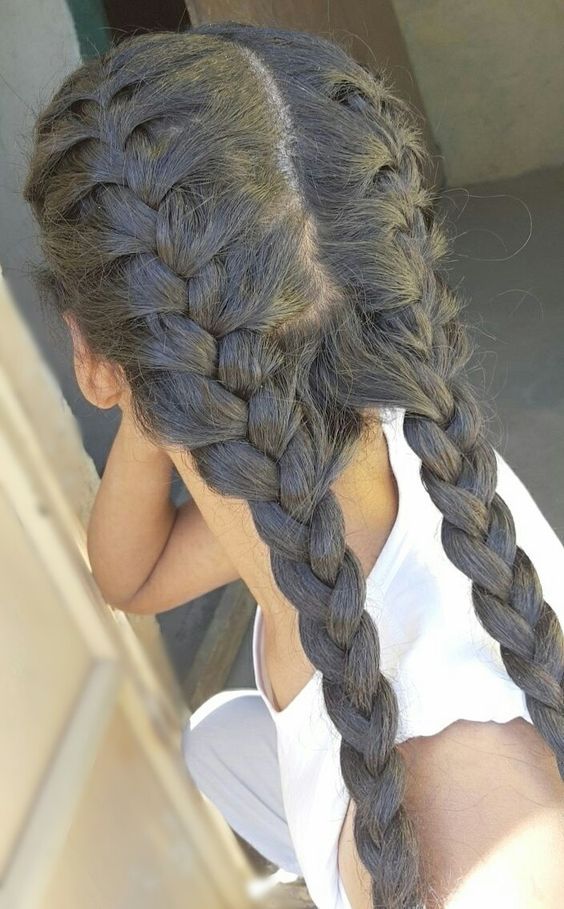 Double French Braid - Gist94 2 Loose French Braids, 2 French Braids Hairstyles, French Braid By Hair Pattern, French Braid 2 Braids, French 2 Braids, Curly Hairstyles Plaits, French Ponytail Braid, Double Plaits Hairstyles, Dutch Braids On Curly Hair