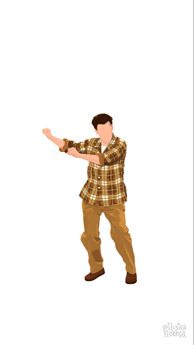 a man in plaid shirt and tan pants pointing at something