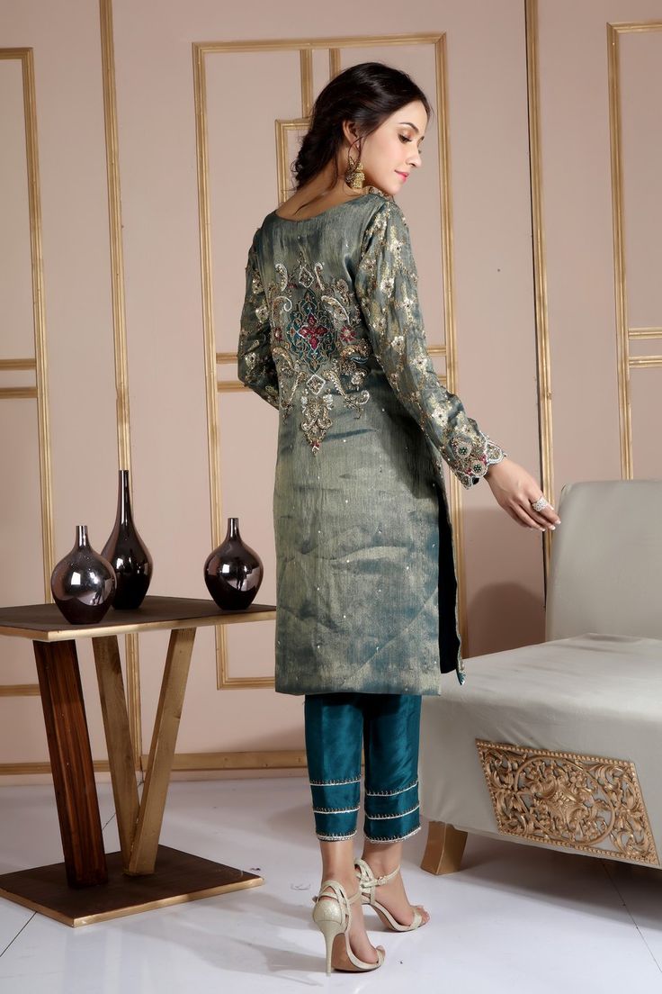 Marina | Pakistani Designer Outfit | Sarosh Salman Sequin Straight Kurta Salwar Kameez For Festivals, Sequin Embellished Straight Kurta Salwar Kameez For Festivals, Bollywood Style Sequined Kurta With Traditional Drape, Festive Straight Kurta Salwar Kameez With Sequins, Designer Traditional Wear With Mirror Work In Cotton Silk, Traditional Chanderi Sequin Kurta, Traditional Chanderi Kurta With Sequins, Semi-stitched Chanderi Kurta With Sequins, Long Sleeve Cotton Silk Kurta With Multicolor Embroidery