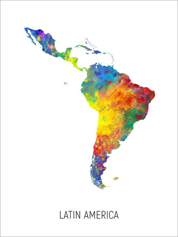 the latin america map in watercolor on white paper with text that reads latin america