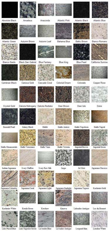 the different types and colors of granite